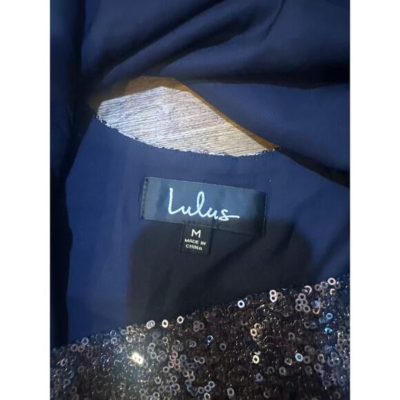 Lulus Captivate Navy Blue Sequin Bell Sleeve Crop Top Glamour Size Medium Party - Picture 5 of 11